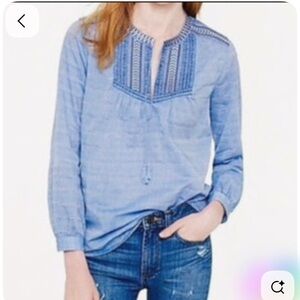 J. Crew Embroidered Bib Peasant Popover Top Sz 8